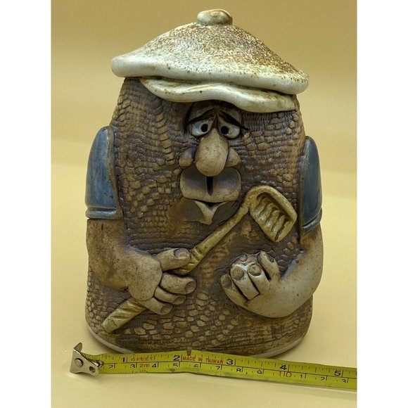 Mahon Art Face Pottery Golfer Wearing Golf Hat Club Signed Bank Big Cork - Picture 11 of 11
